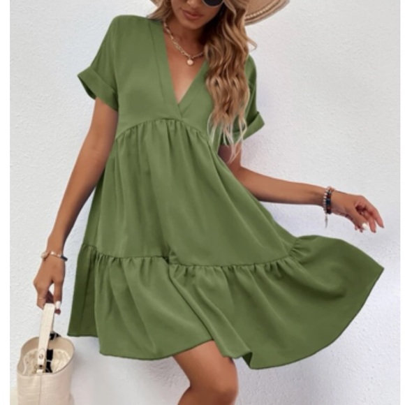 Boho cuff sleeve V neck ruffle hem dress - Picture 15 of 16
